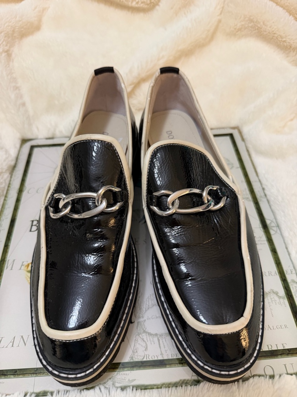 DONALD J PLINER Tabitha Black White Patent Leather Loafers Size 7.5